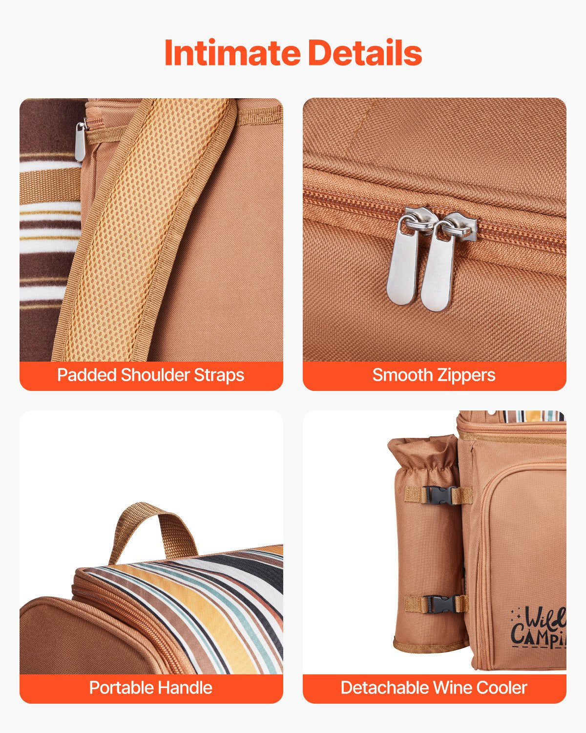 4-Person Picnic Backpack with Cooler Compartment Brown