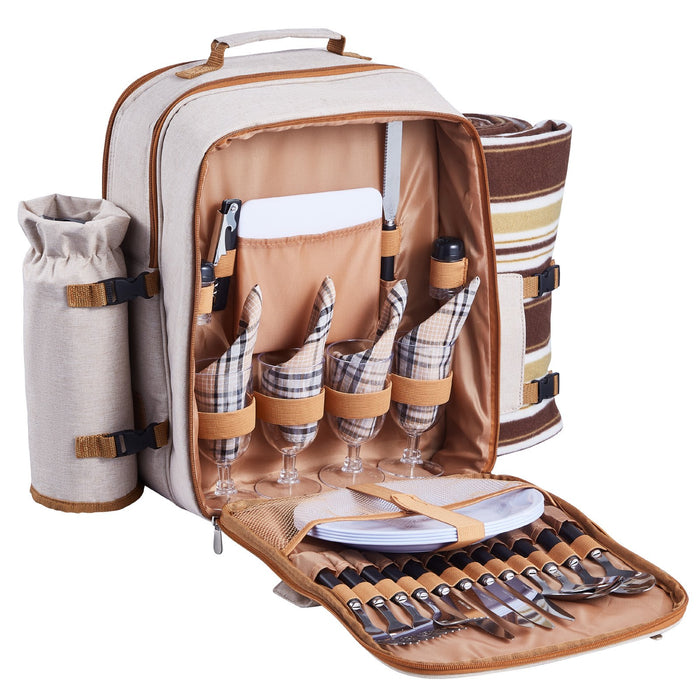 4-Person Beach Picnic Backpack with Cooler & Blanket