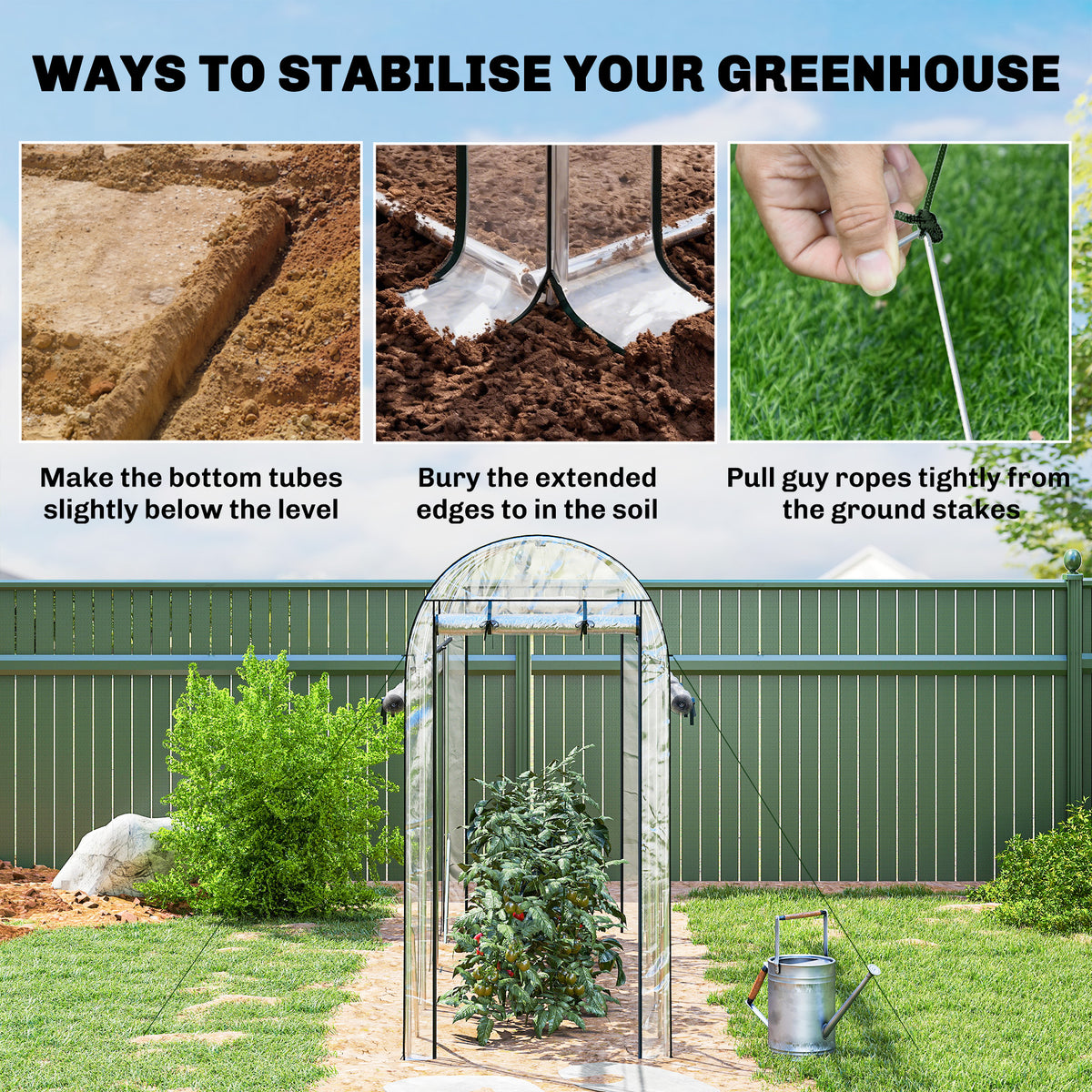 Walk-In Tunnel Greenhouse 10x3x6.5ft with 8 Roll-Up Doors