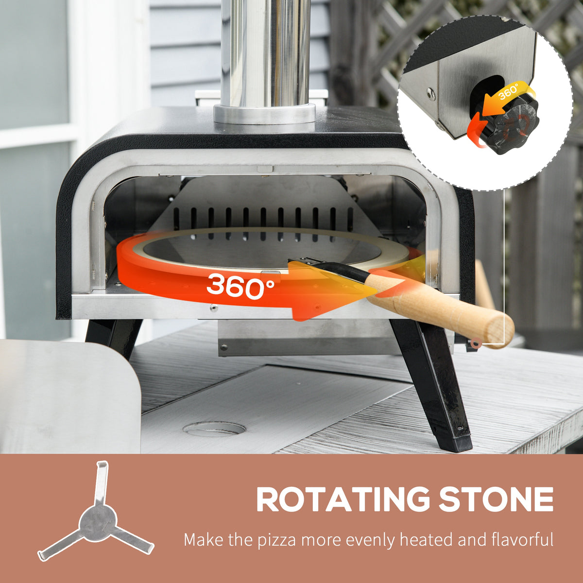 12" Rotating Stone Pellet Wood Fired Pizza Oven with Peel & Cover