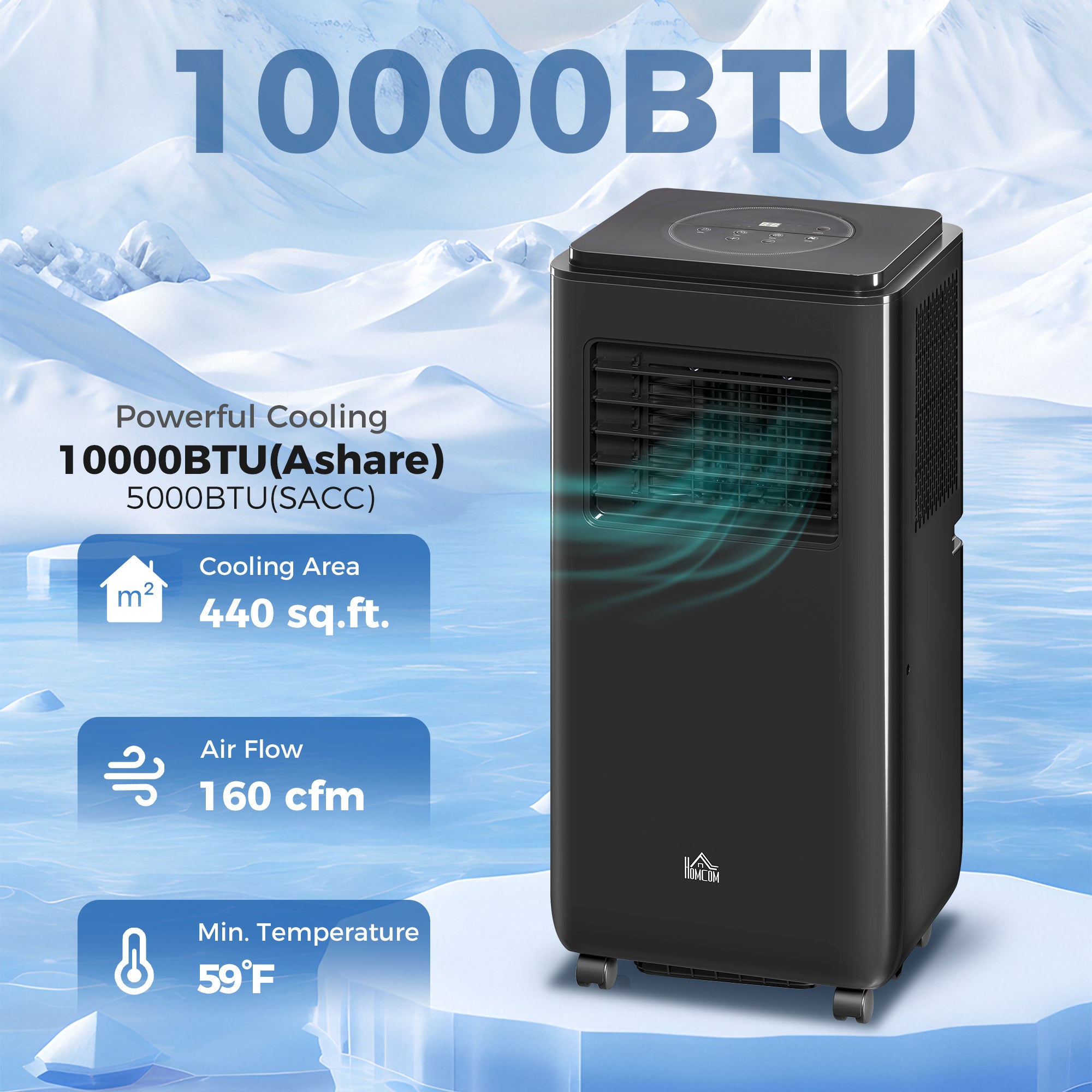 10,000 BTU Mobile Air Conditioner with Dehumidifier, 440 Sq Ft