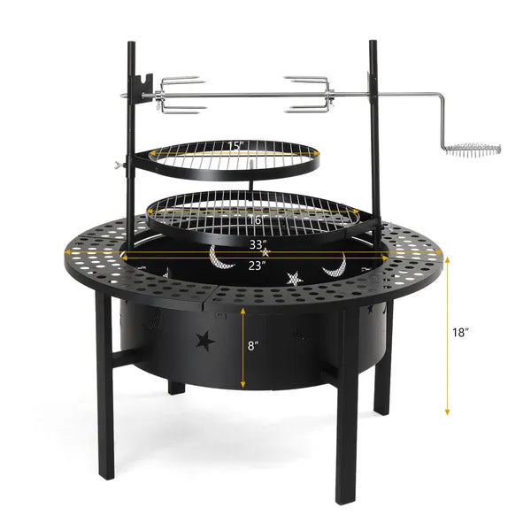 33 Inch Wood Burning Fire Pit with Dual Swivel Grills