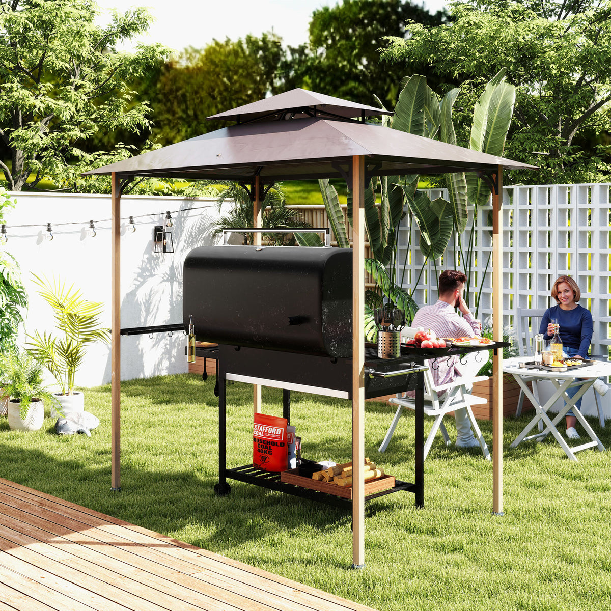 8x5 Double Tiered Grill Gazebo with Side Shelves