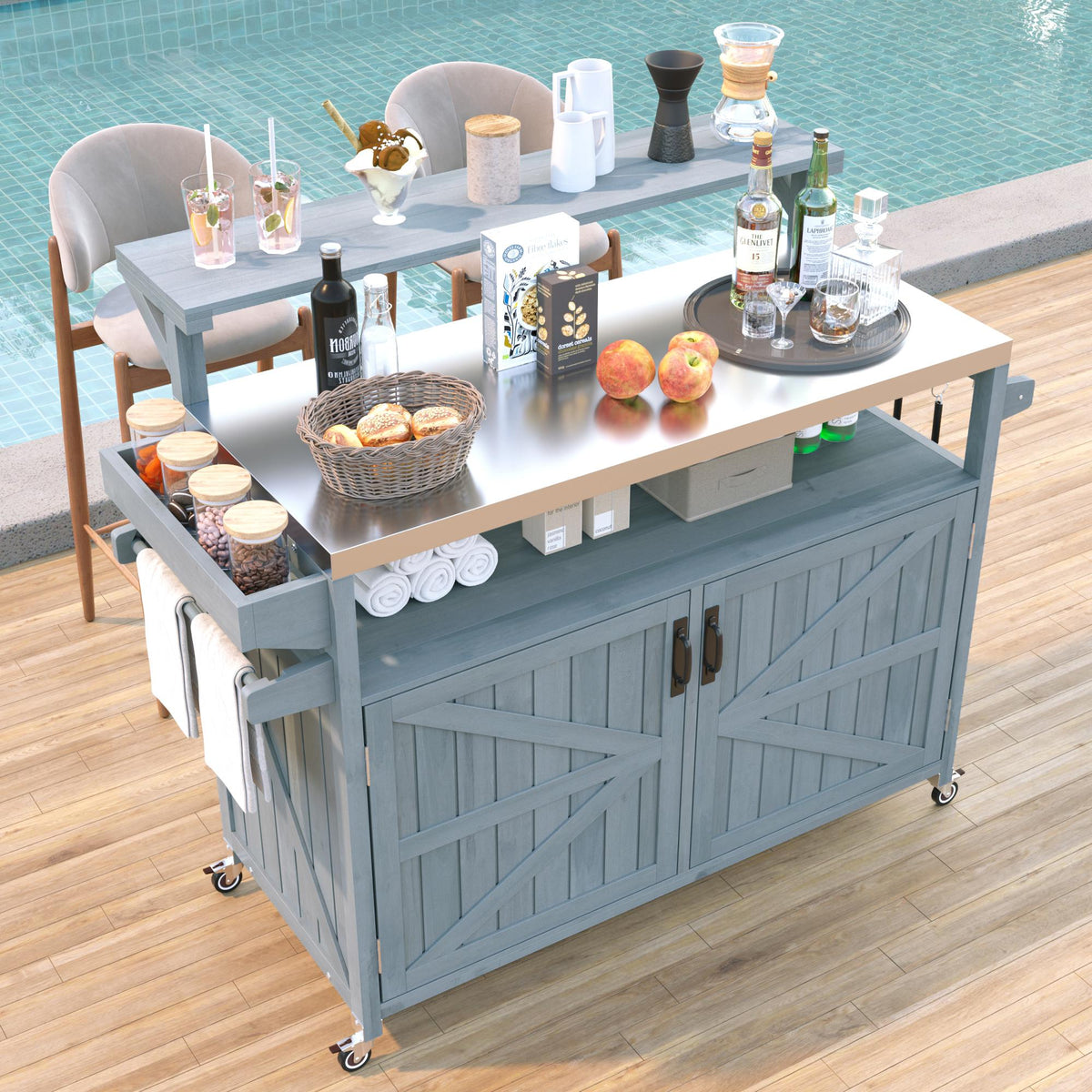 K&K 53.3 Outdoor Kitchen Island With Raised Shelf