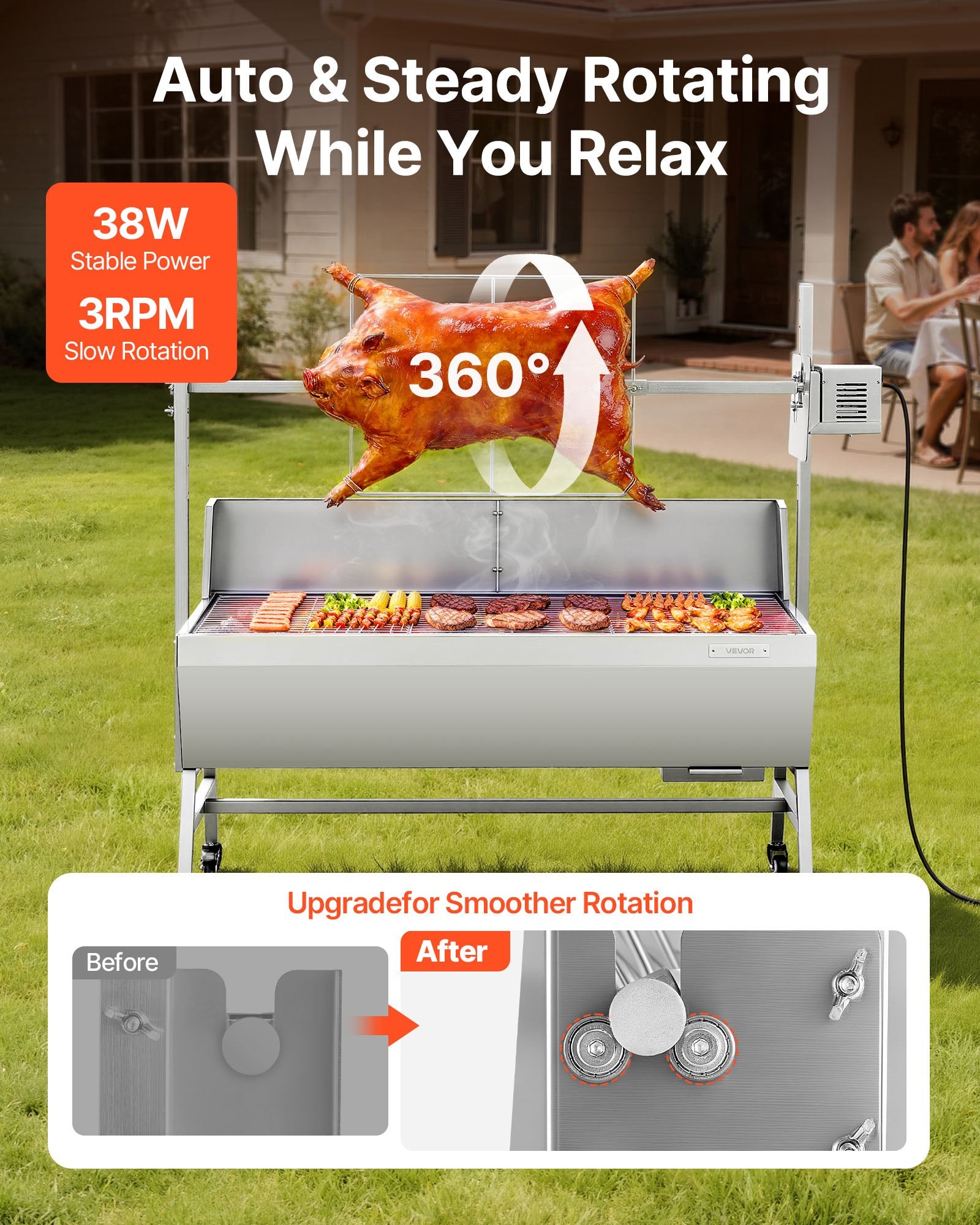 38W Electric Rotisserie Grill Spit Roaster 132 LBS Capacity