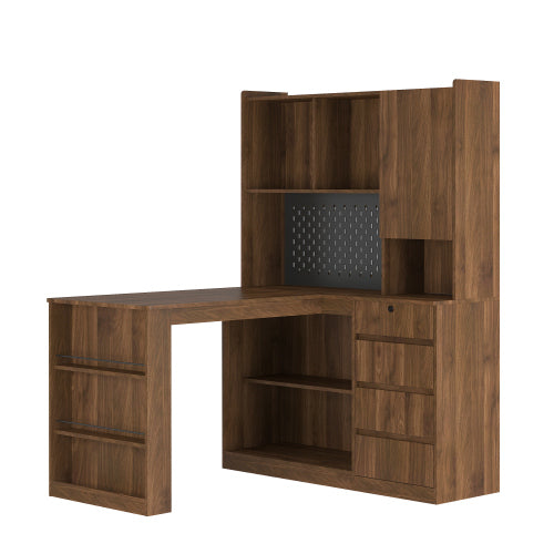 L-Shaped Corner Desk with Drawers and LED Light