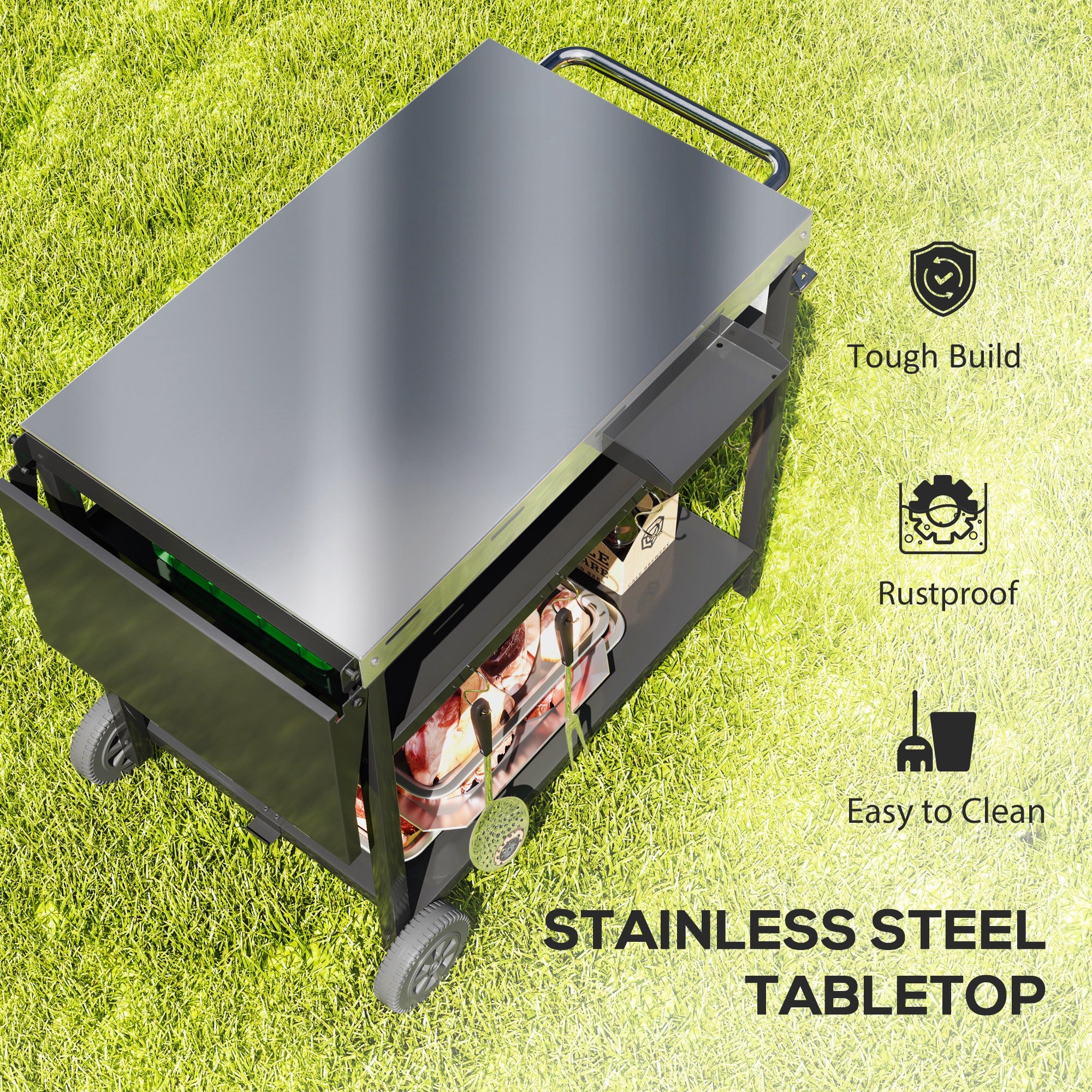 Outdoor Bar Cart Grill Table Stainless Steel Wheeled