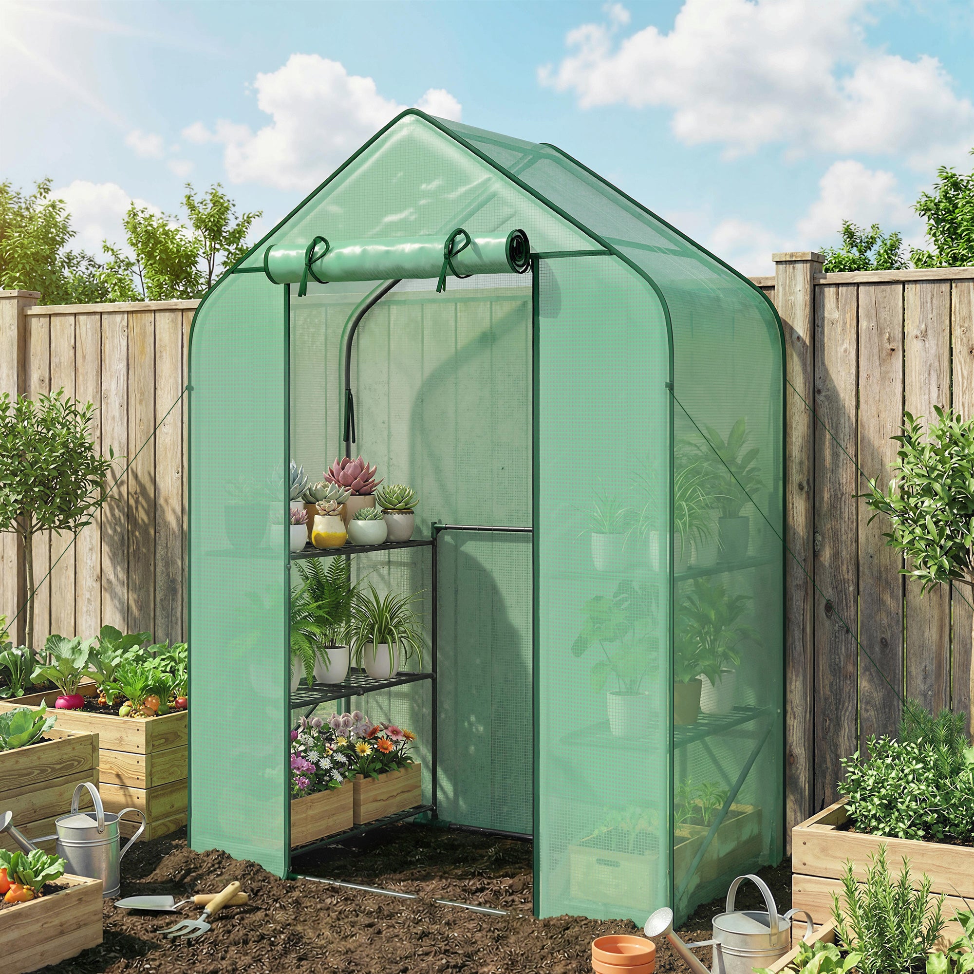Portable Greenhouse with 6 Shelves and Roll-Up Door