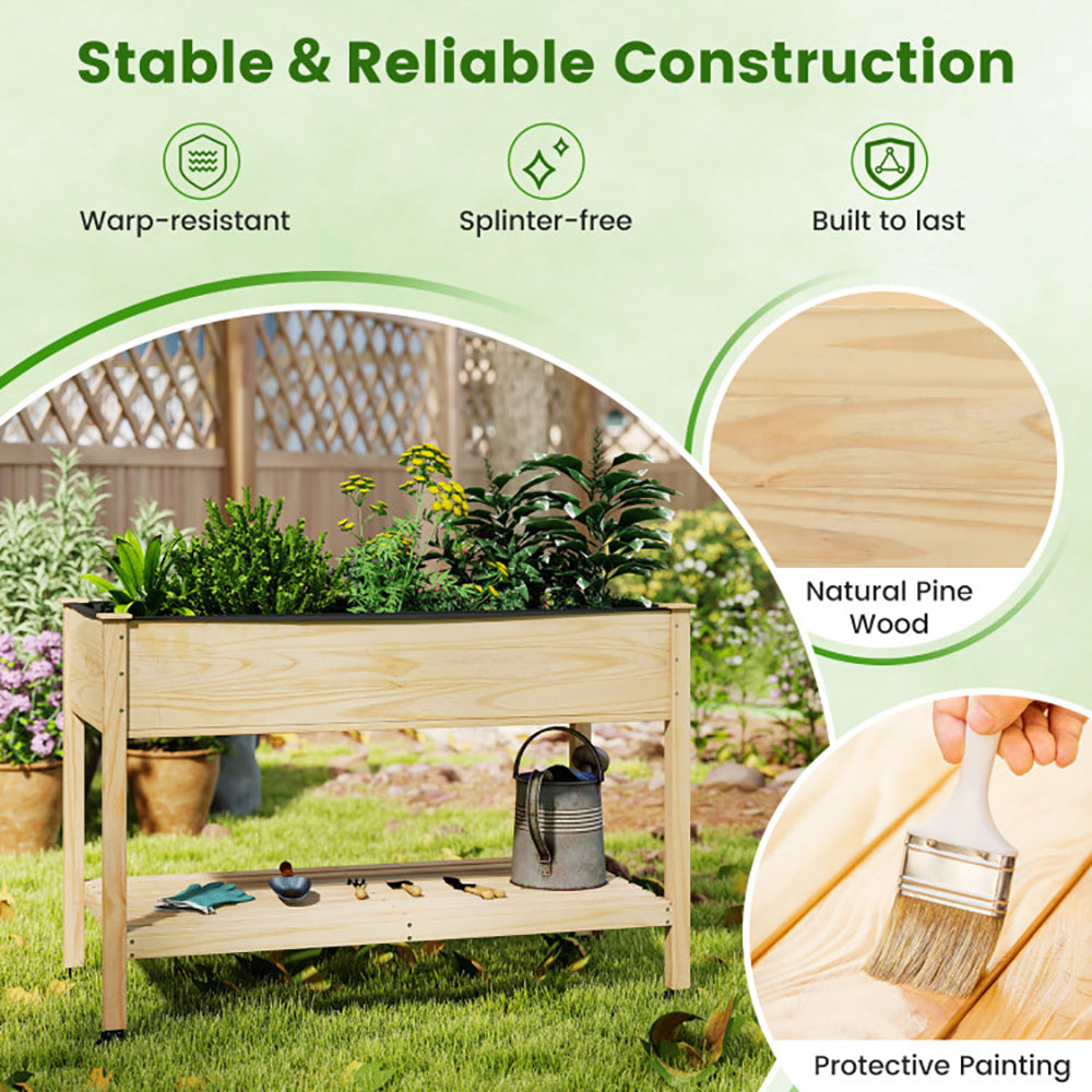 Wooden Raised Garden Bed With Legs And Lockable Wheels