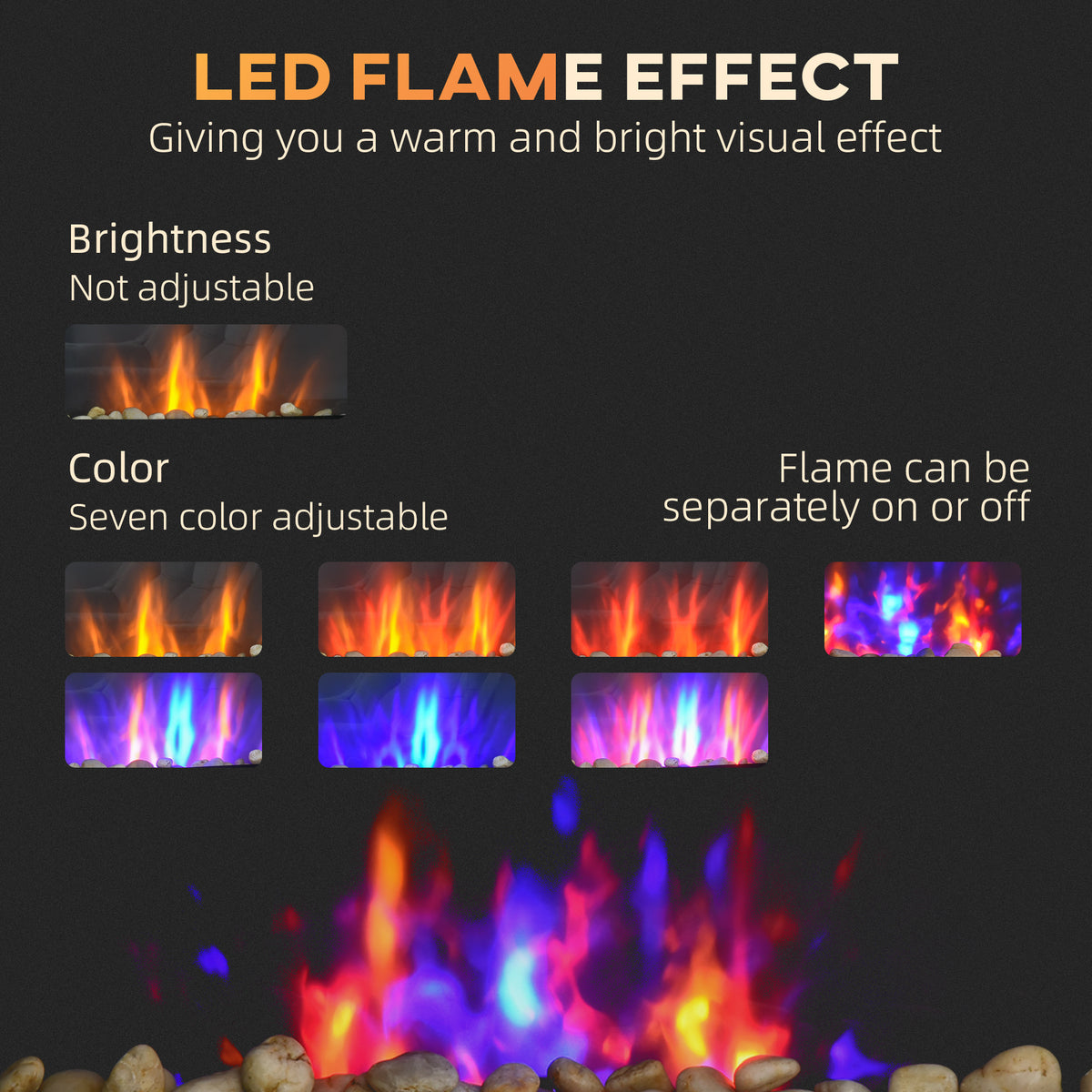 28.5" 1450W Electric Wall-Mounted Fireplace with Flame Effect
