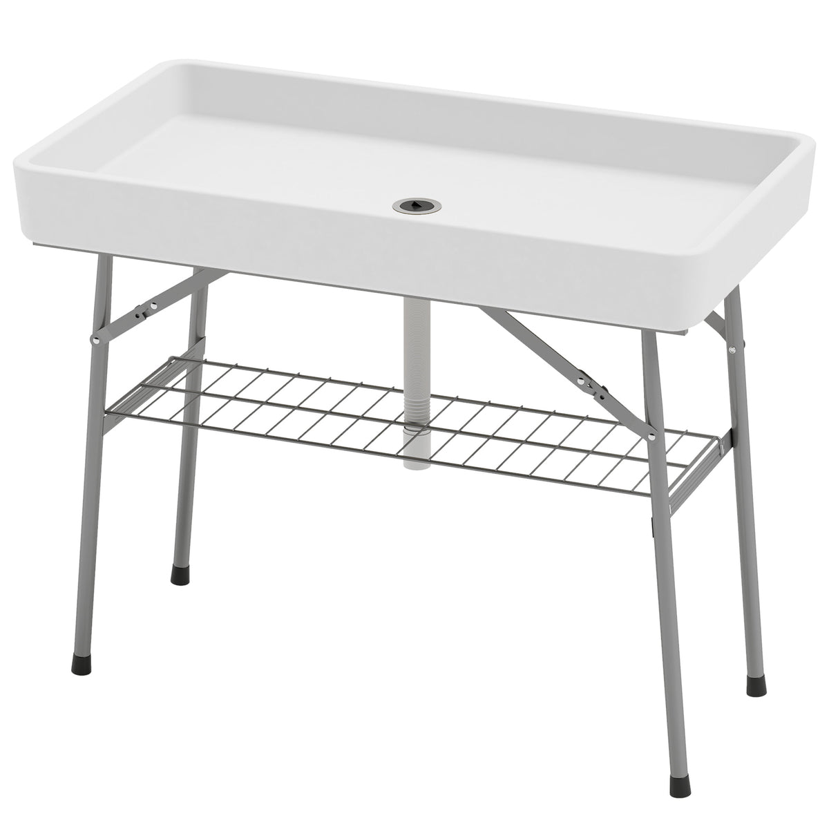 3.4ft Folding Ice Cooler Table with Drain and Storage Shelf