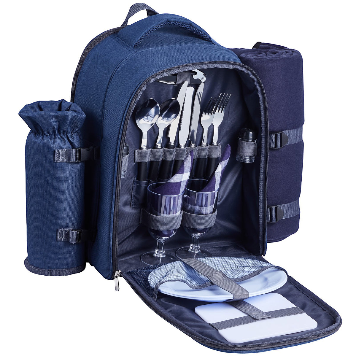 2-Person Beach Picnic Backpack with Cooler Compartment Navy