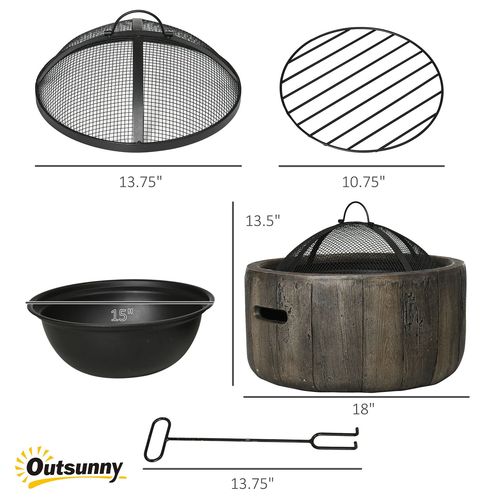18 Inch Metal Wood Burning Fire Pit with Spark Cover