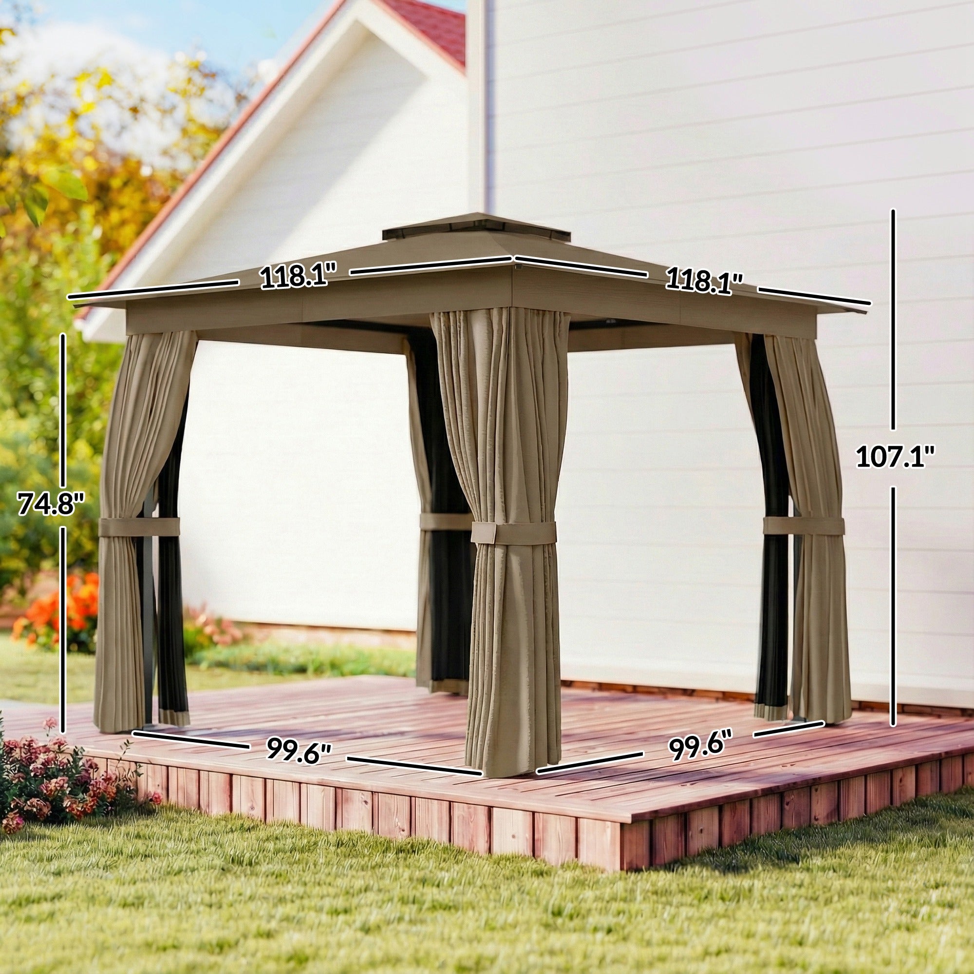 10x10 Outdoor Gazebo with Soft Top Canopy & Curtains