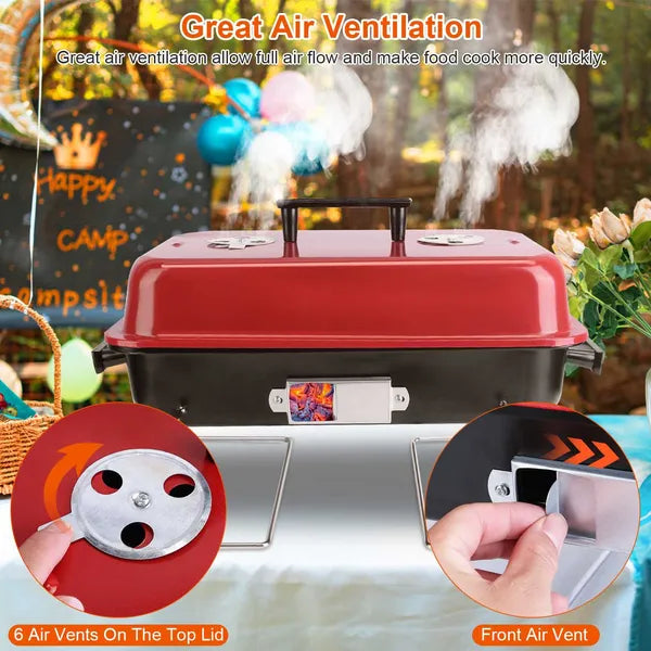 Portable Folding Charcoal Tabletop BBQ Grill with Lid