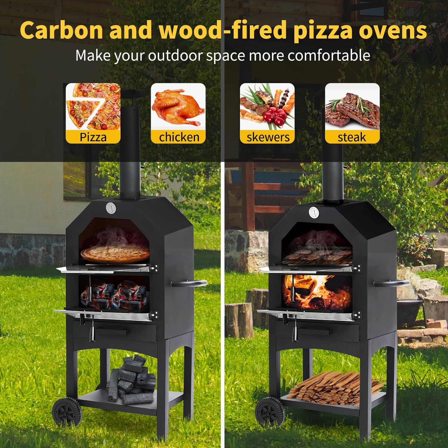 Portable Wood Fired Pizza Oven with Wheels & Accessories