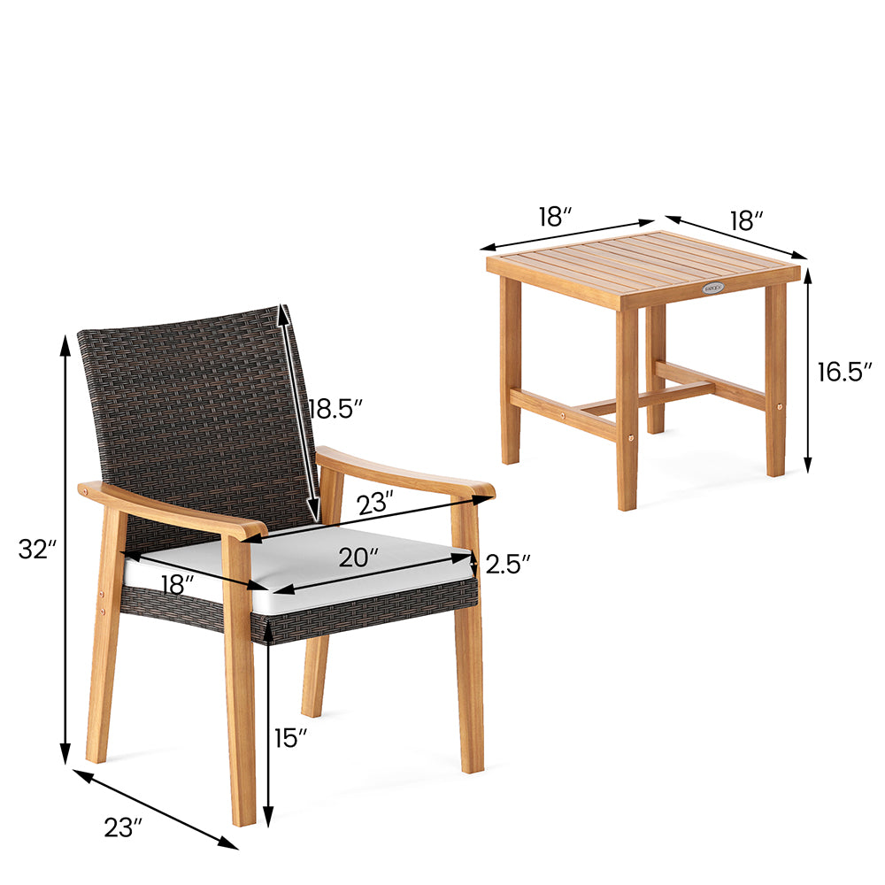 3-Piece PE Wicker Patio Set with Acacia Wood