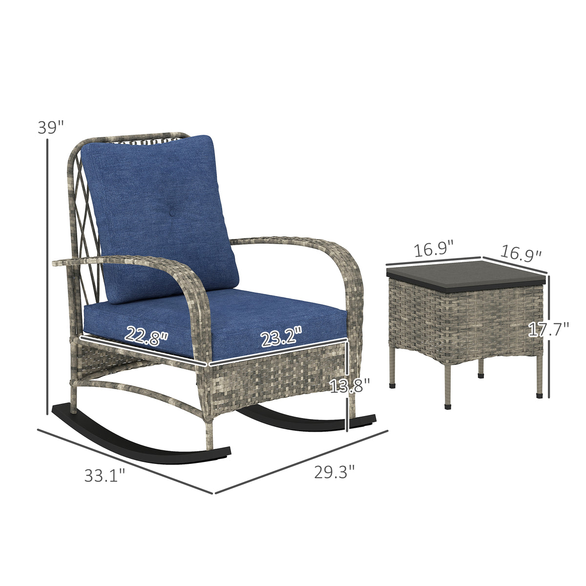 3-Piece PE Rattan Patio Set with Rocking Chairs & Coffee Table