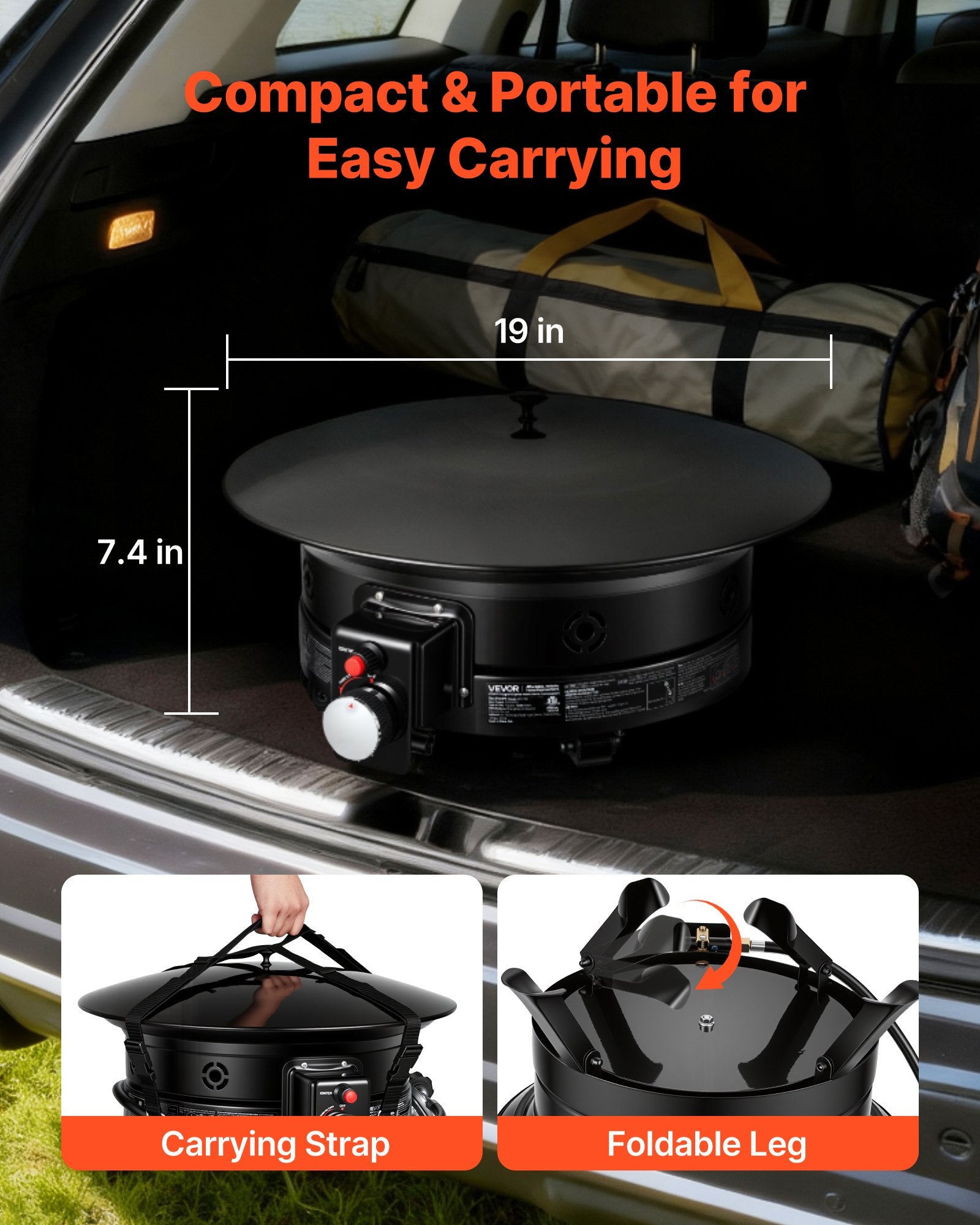 19-Inch Propane Fire Pit, 53,000 BTU Portable Gas