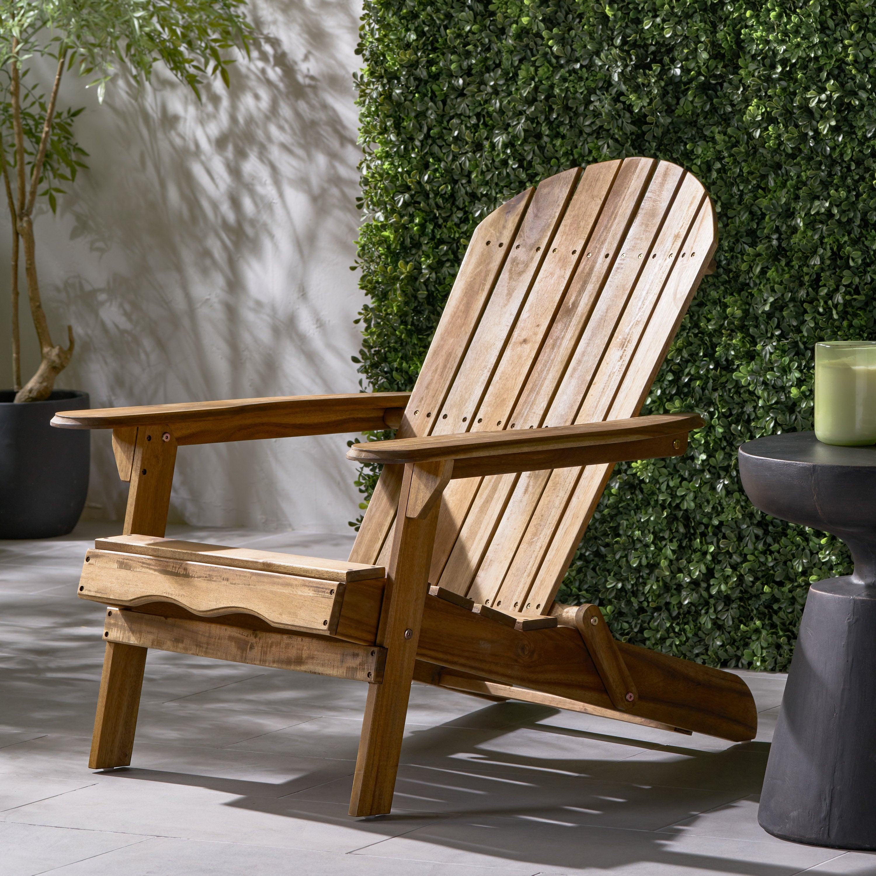 Folding Teak Adirondack Chair with Wide Armrests