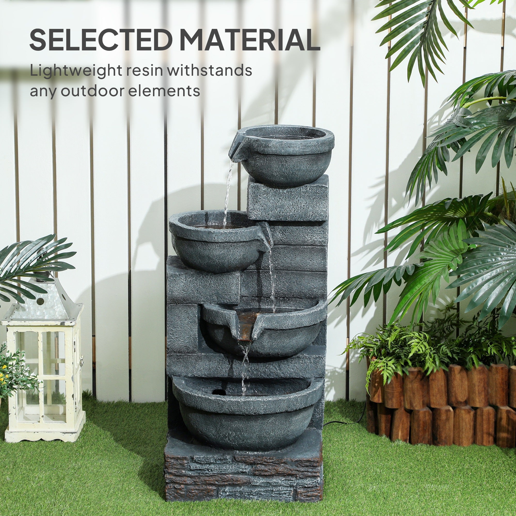 30" Outdoor Waterfall Fountain with LED Lights & Pump
