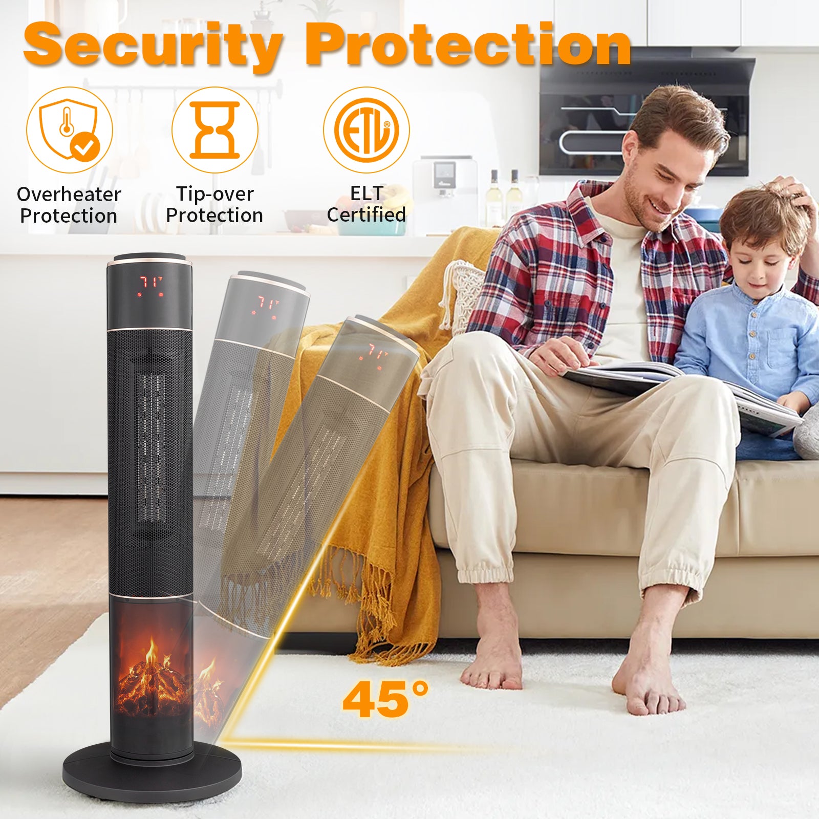 33 Inch Tower Space Heater 1500W Oscillating