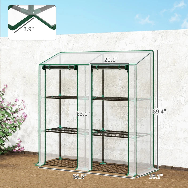 Lean-to Greenhouse with 3-Tier Shelves and Roll-Up Doors