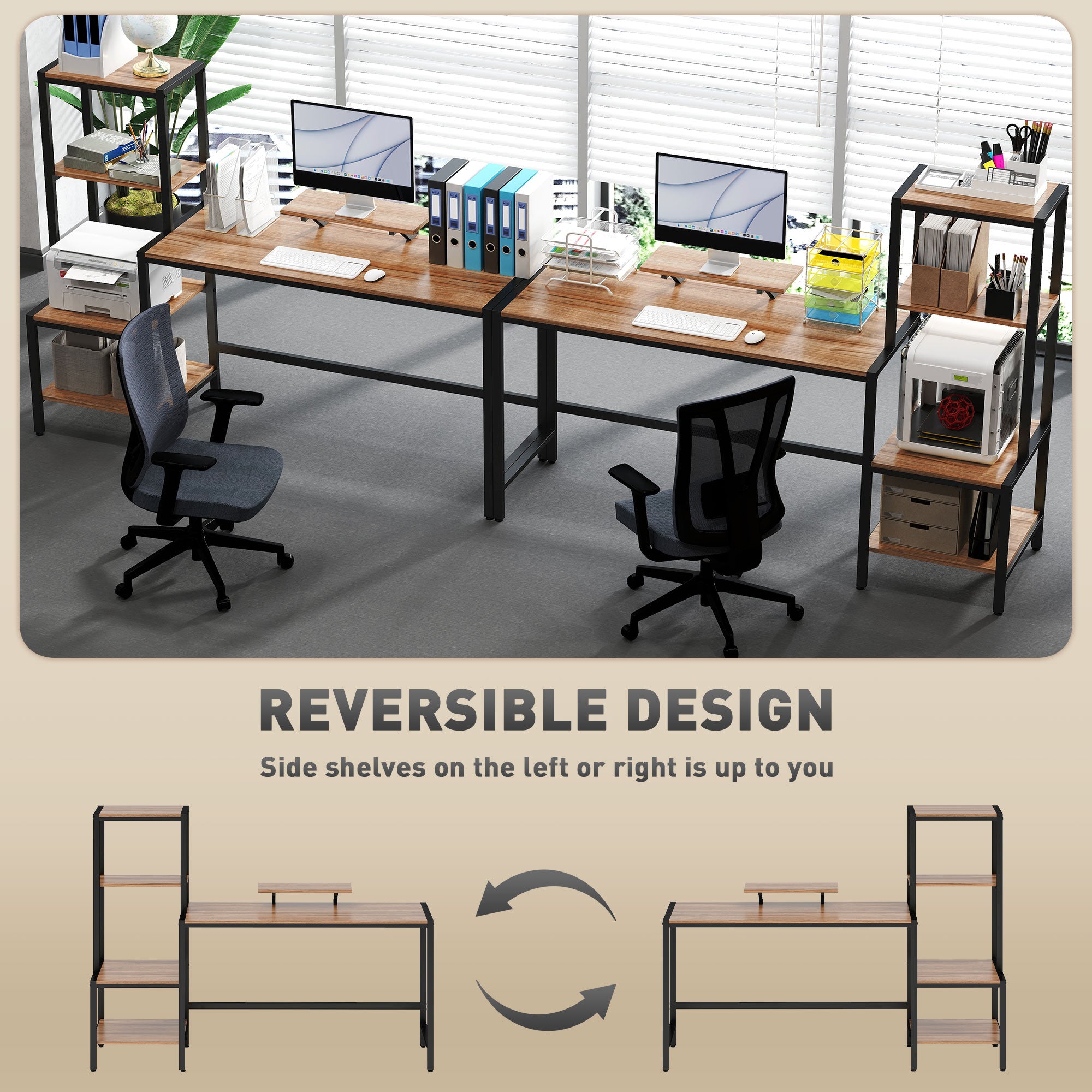 67" Computer Desk with Monitor Stand and 4-Tier Shelf