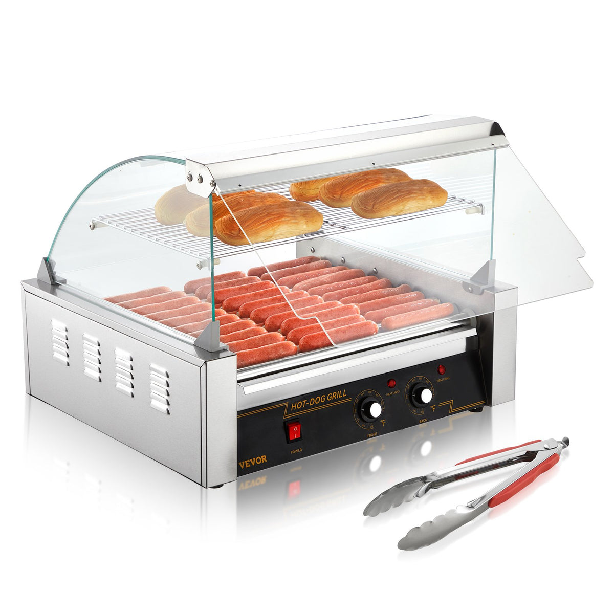 11-Roller Hot Dog Grill Cooker, 30 Capacity Stainless Steel