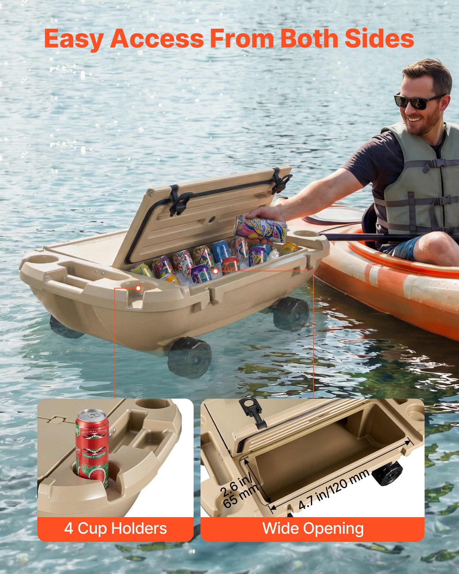 40 QT Floating Cooler with Wheels & Dry Storage