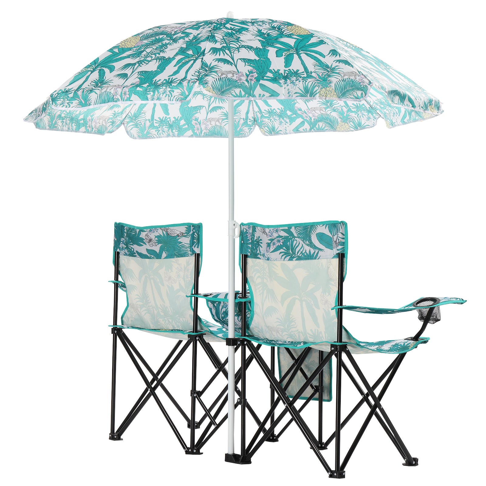 Folding Double Camping Chair with Umbrella & Cooler