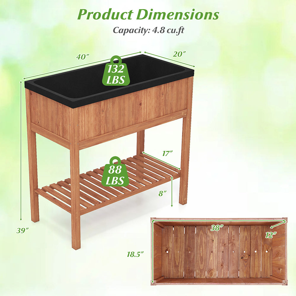 Wooden Raised Garden Bed With Storage Shelf And 220 LBS Capacity