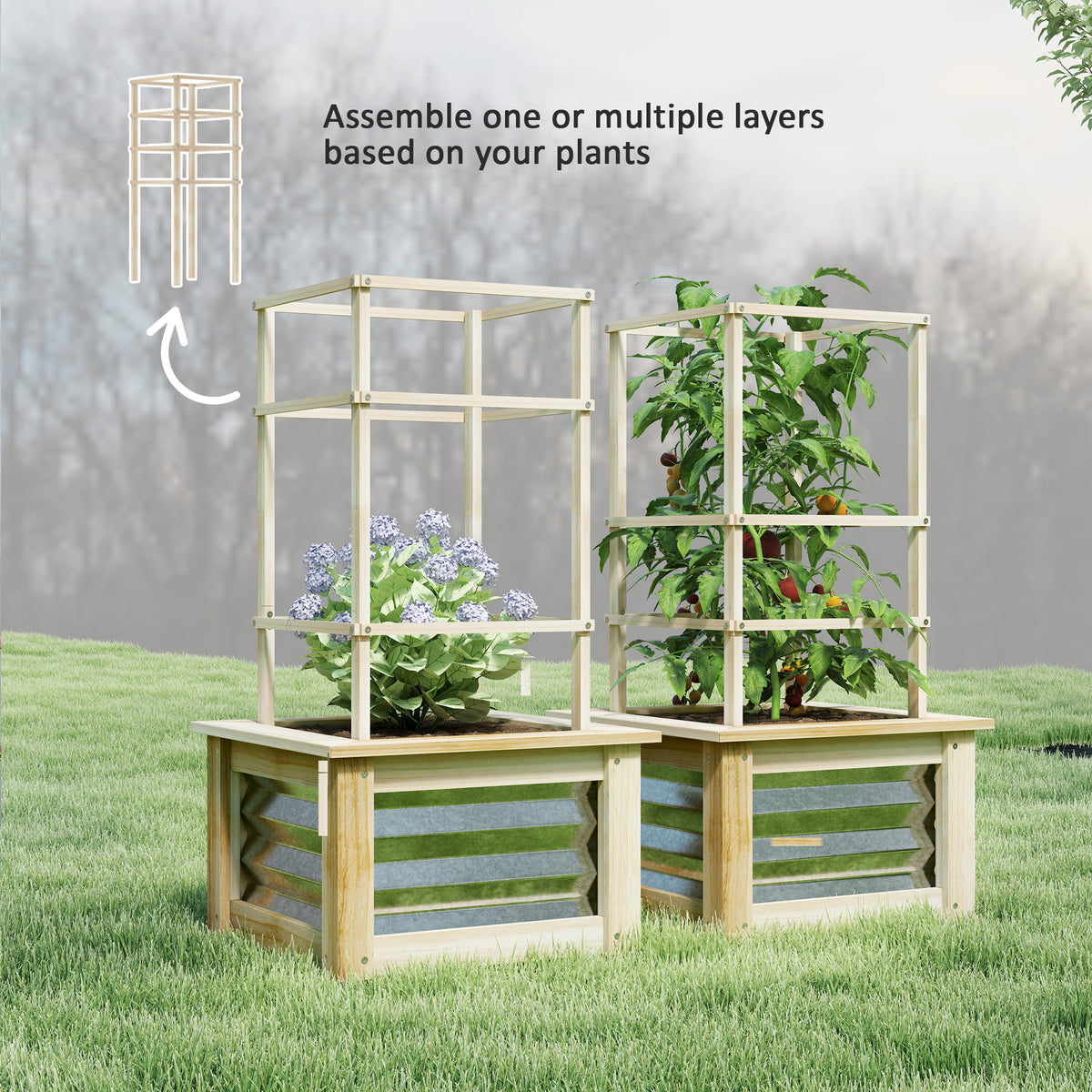Wooden Raised Garden Bed With Trellis