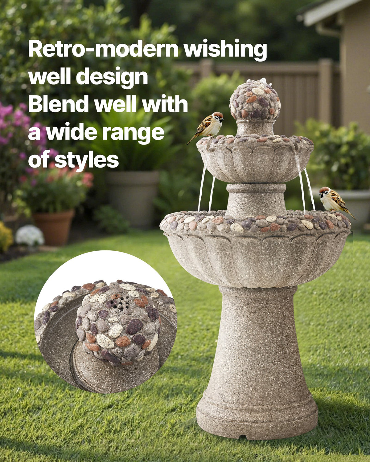 2-Tier Rock Base Water Fountain 36.5 In Height
