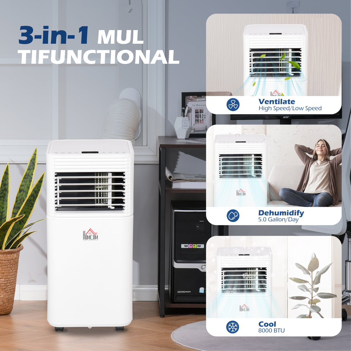 8000 BTU Mobile Air Conditioner with Remote Control & Timer