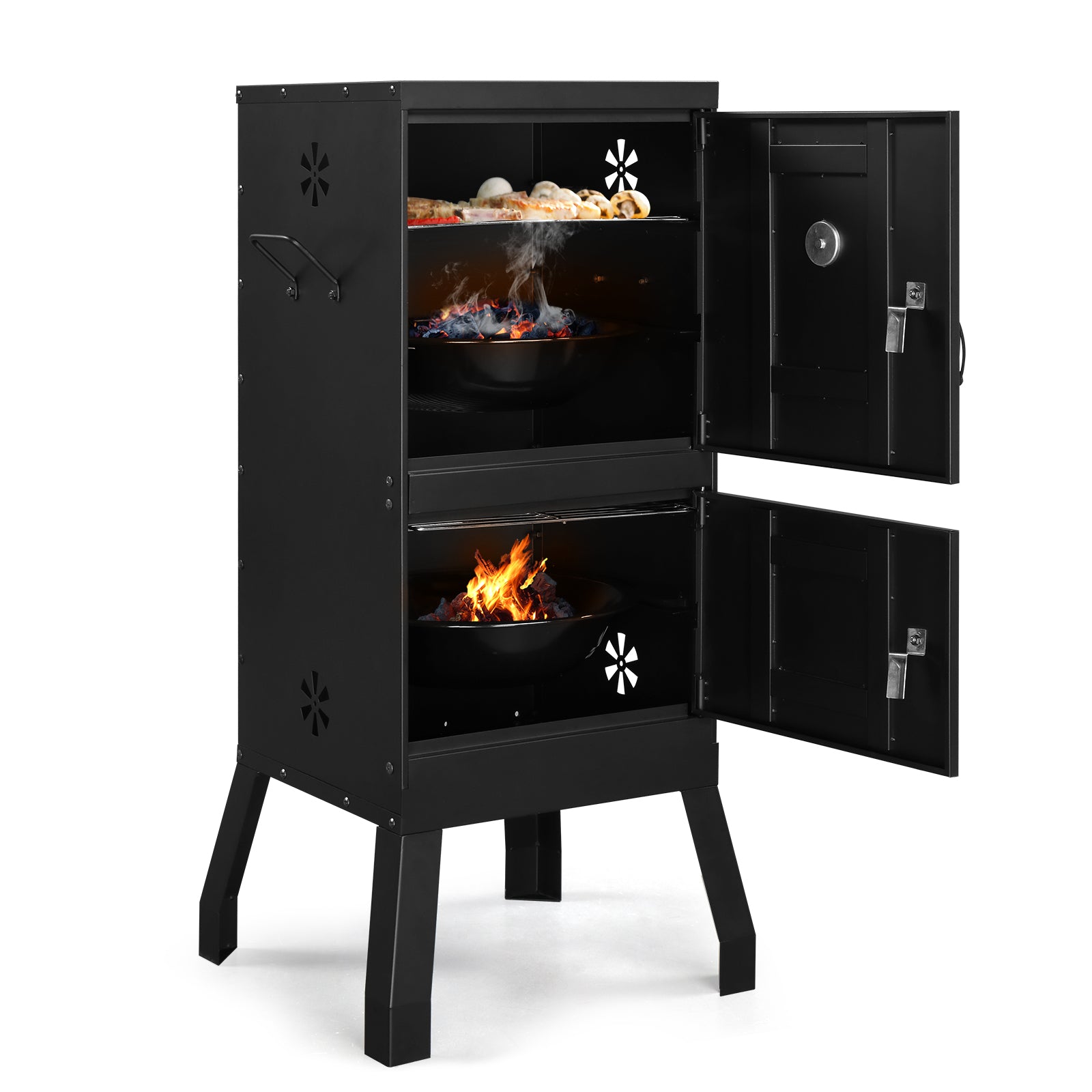 Black Double Door Smoked Vertical Iron Carbon Oven