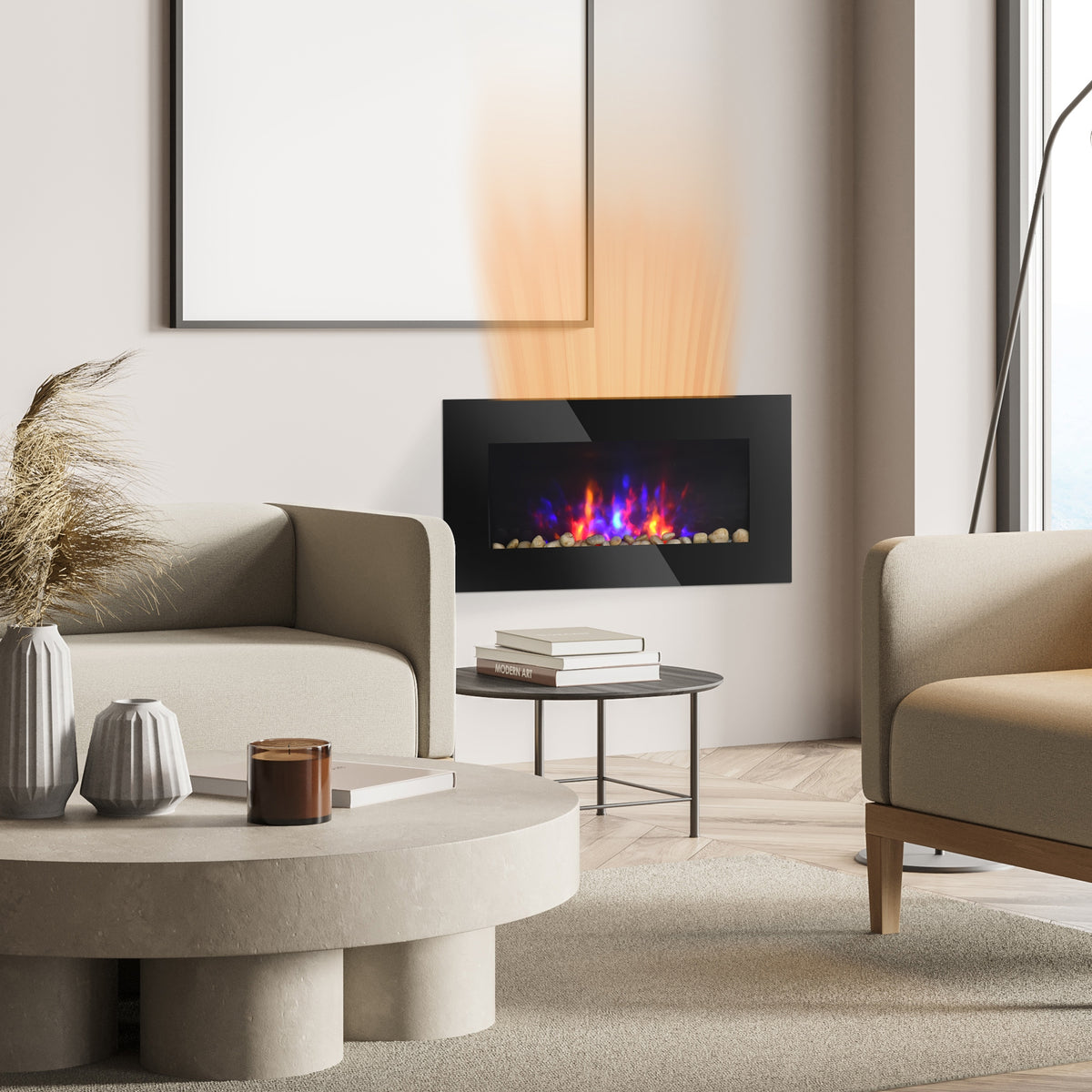 28.5" 1450W Electric Wall-Mounted Fireplace with Flame Effect