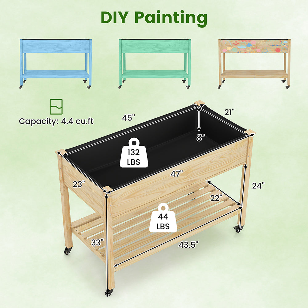 Wooden Raised Garden Bed With Legs And Lockable Wheels