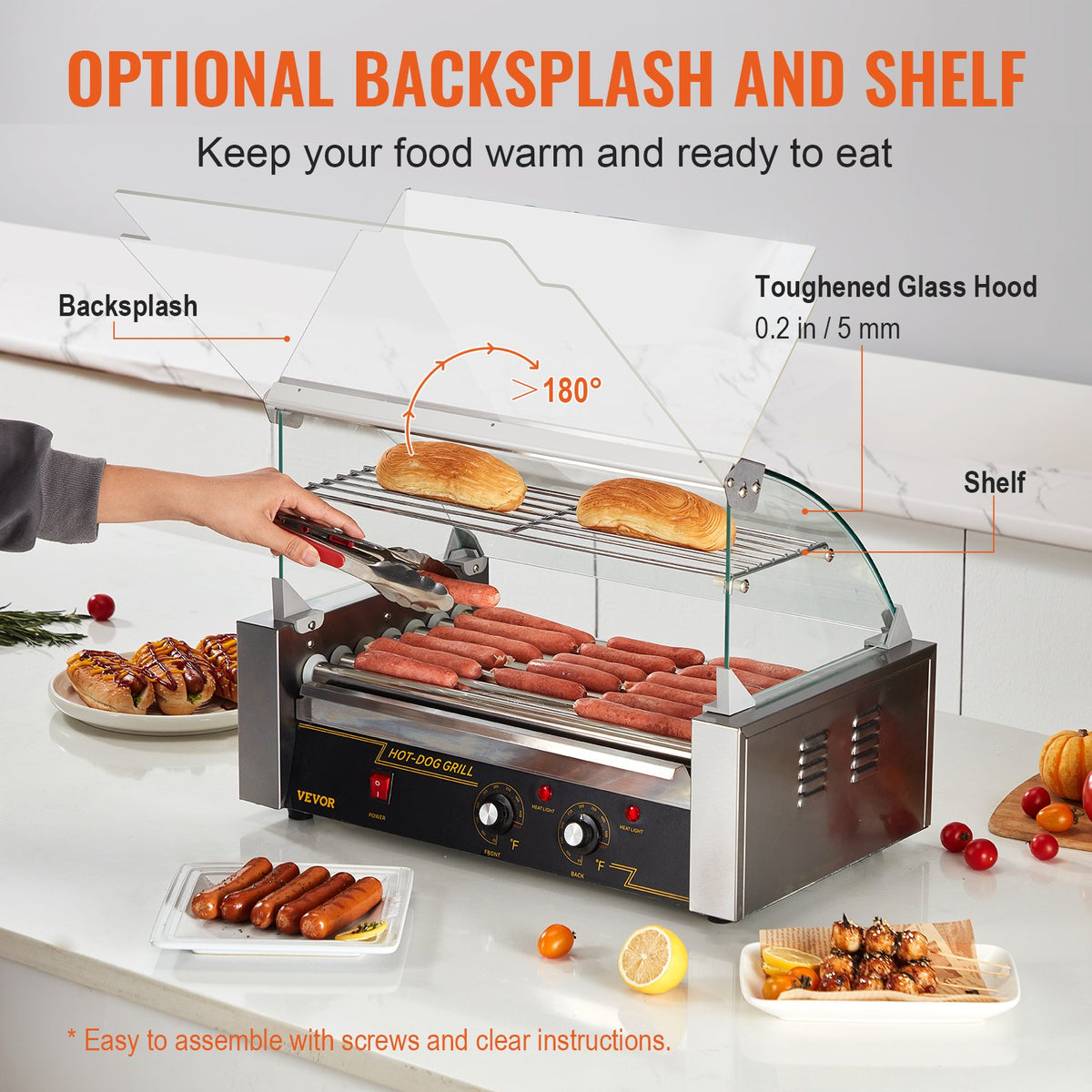 7-Roller Hot Dog Roller Grill 1050W Stainless Steel Cooker
