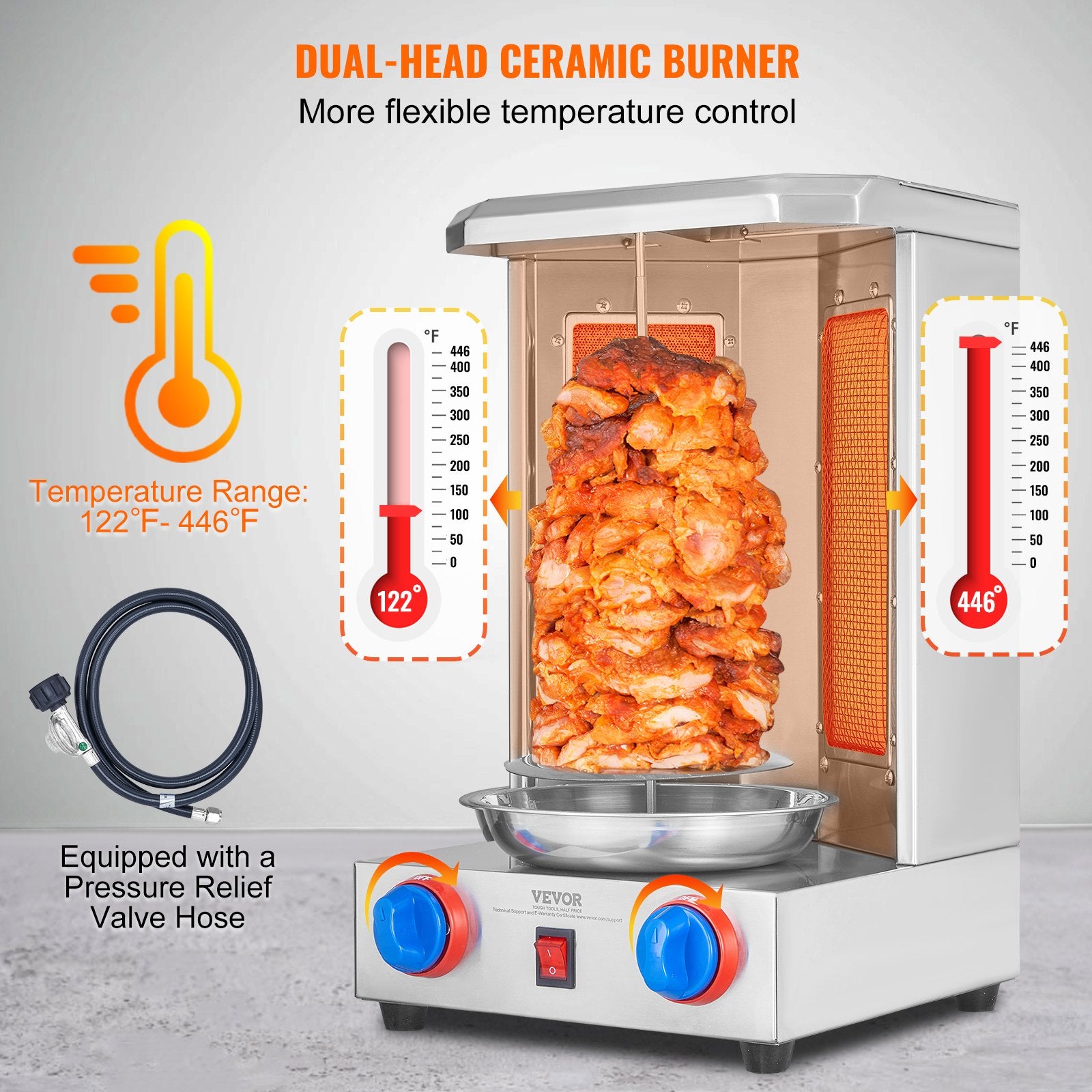 Vertical Shawarma Grill Machine, 13 Lb Capacity, Dual Burner