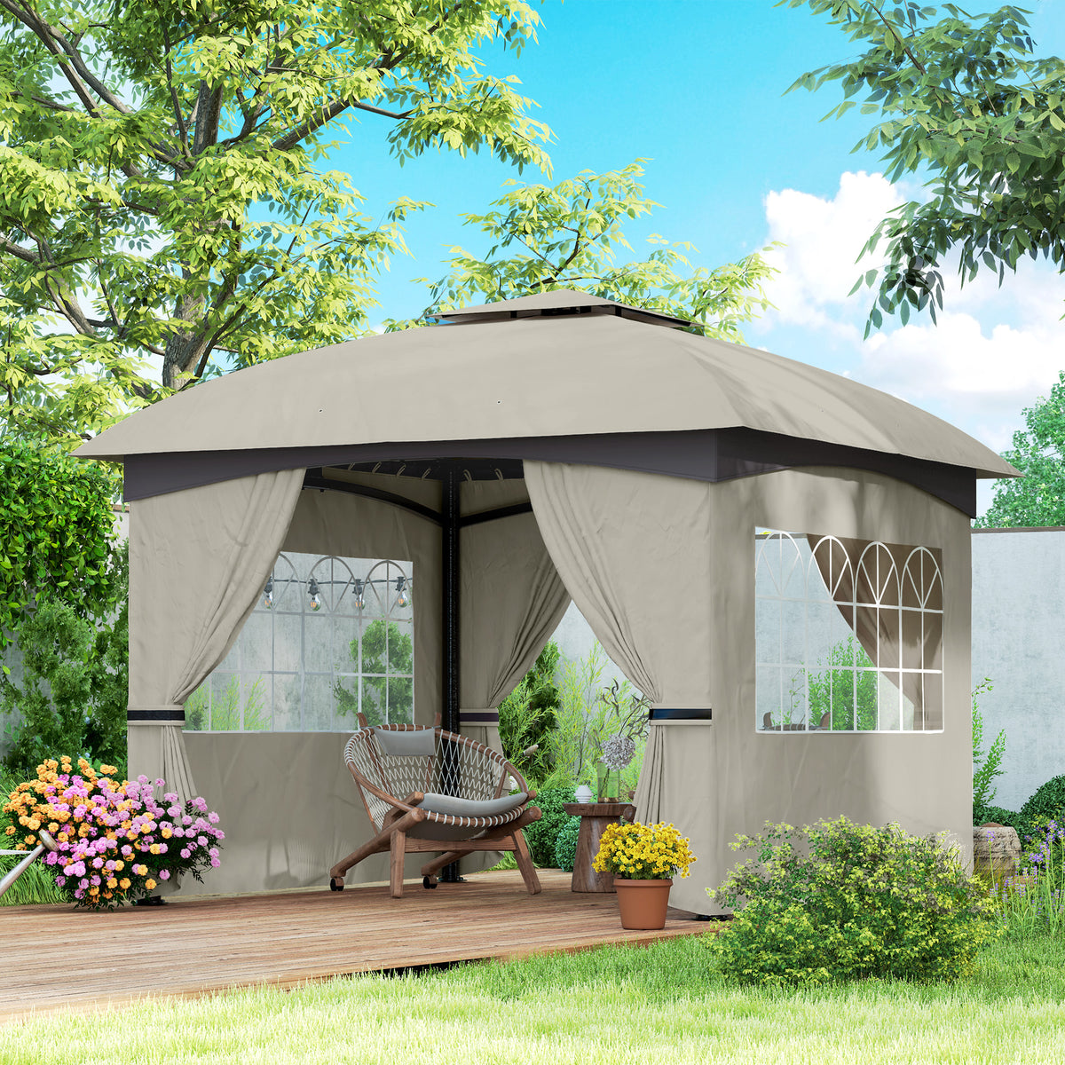 11x11 Outdoor Gazebo Double Roof Galvanized Steel