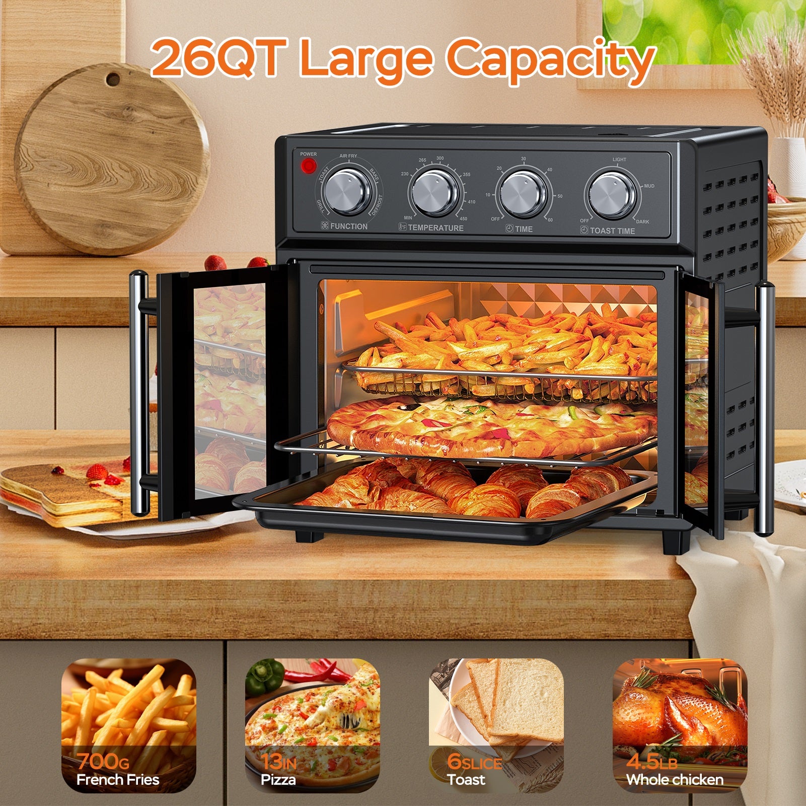 29.5 QT Air Fryer Convection Toaster Oven, French Door