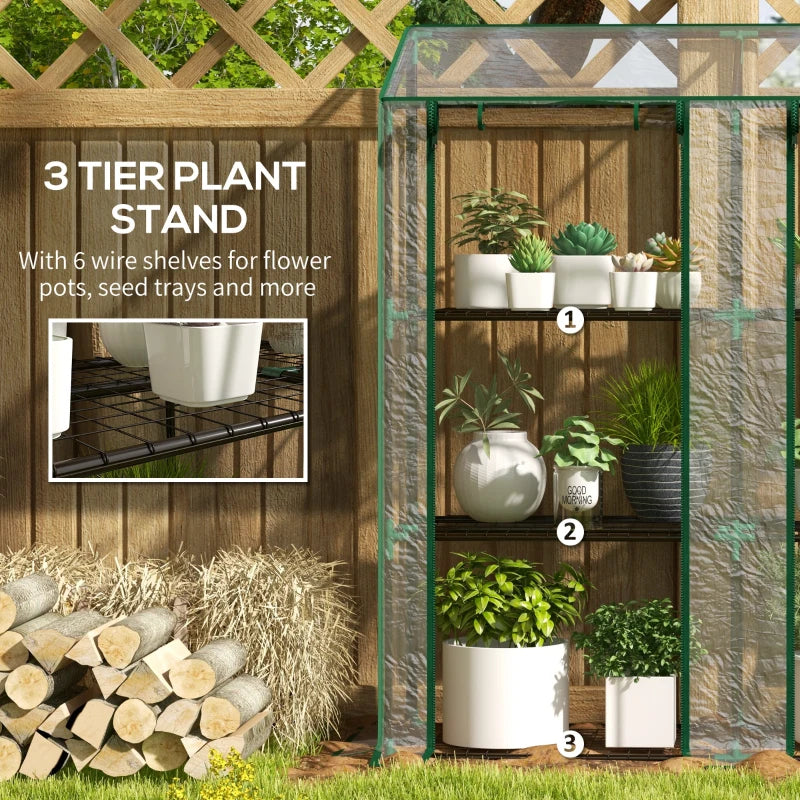 Lean-to Greenhouse with 3-Tier Shelves and Roll-Up Doors