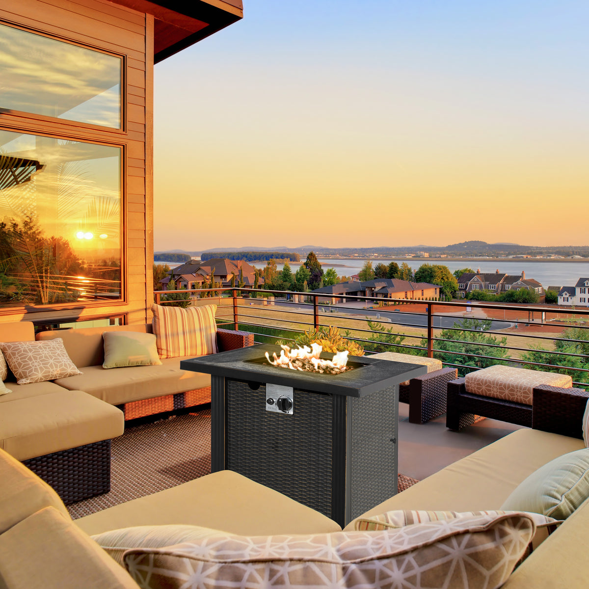 30 Inch Square Propane Gas Fire Pit Table with Auto-Ignition