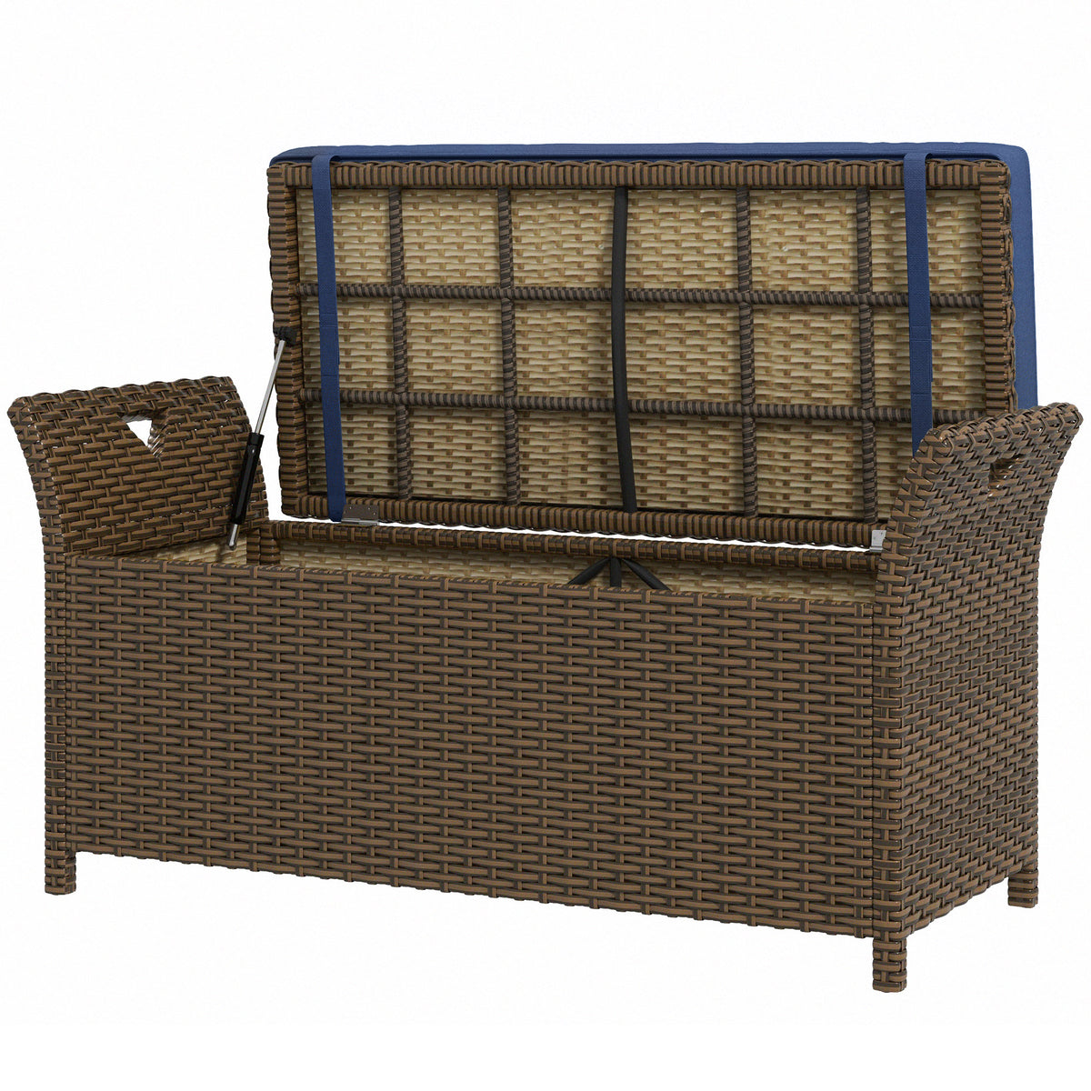 Outdoor Wicker Storage Bench 2-In-1 Rattan 29 Gal Dark Blue