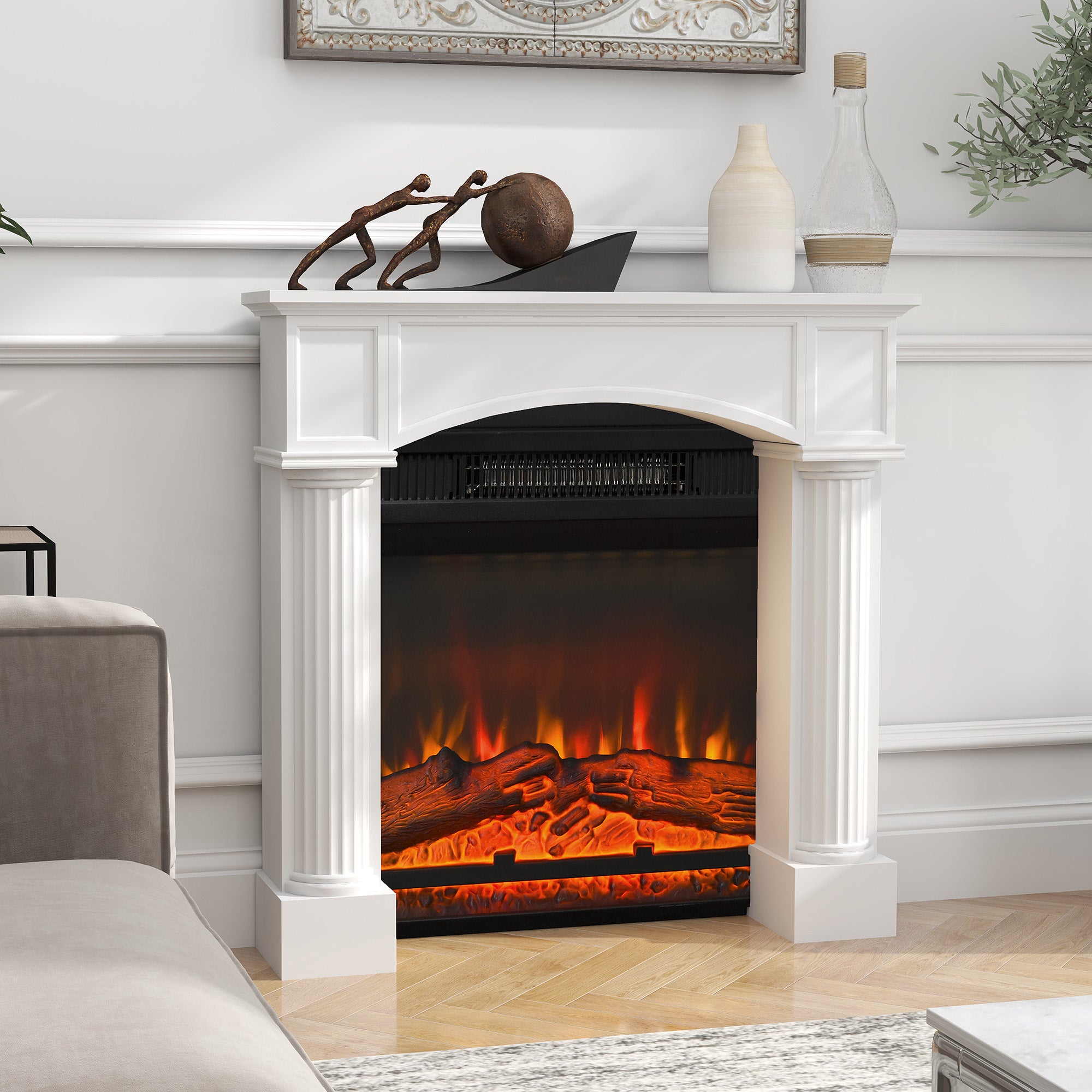 43.3" W x 39.8" H White Freestanding Fireplace Mantel