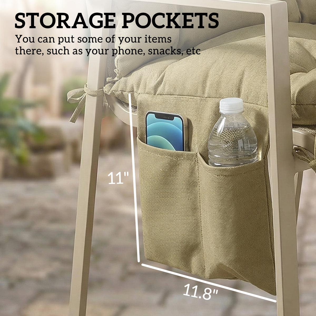 Bench Cushion Non-Slip Outdoor Swing Cushion W/Backrest Side Pocket