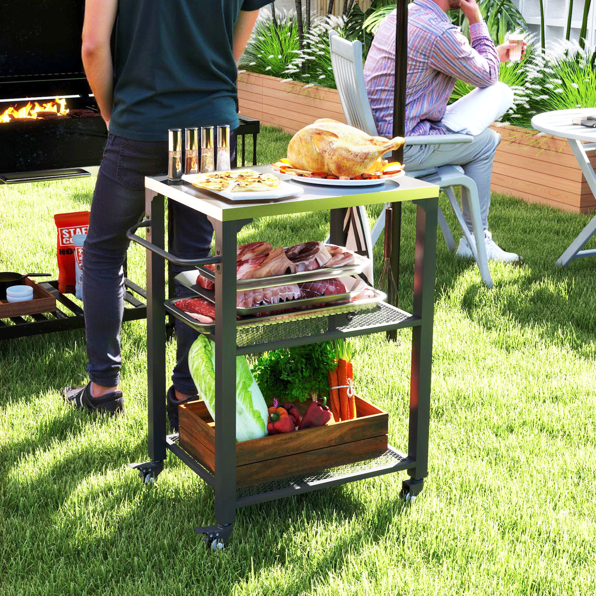 3-Shelf Outdoor Grill Cart with Stainless Steel Top