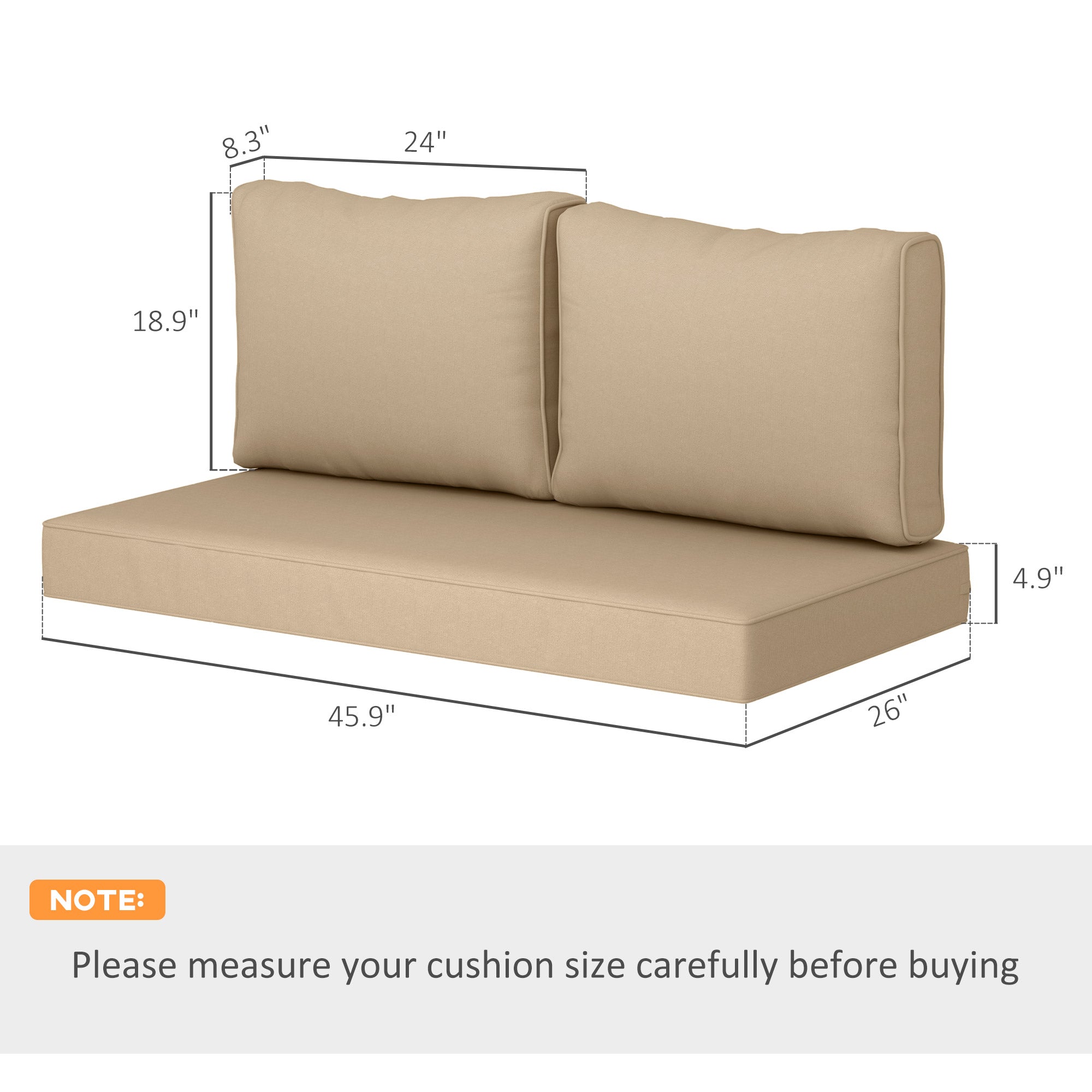 2-Seat Patio Loveseat Cushion Set, 46x26x5 In, Beige