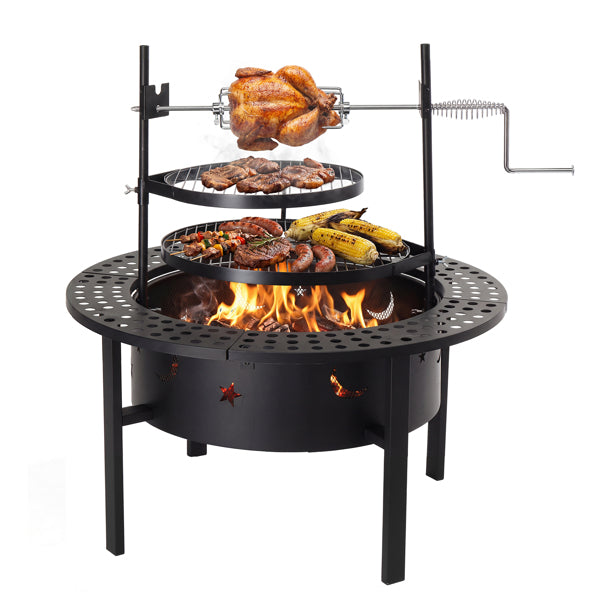 33 Inch Wood Burning Fire Pit with Swivel Cooking Grills